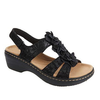 Orthopädische Sandalen Damen | Sommer | Bequem | Retro | Blumen | Keil-Schwarz-35-Luzern Mode