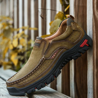 Herren Wanderschuhe | Orthopädisch | Leder | Einlegsohle | Rutschfest-Armeegrün-39-Luzern Mode