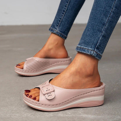 Damen Sandalen | Orthopädisch | Offenes Design | Slip-On | Vegan-Rosa-35-Luzern Mode