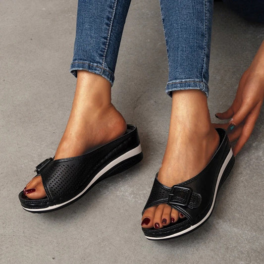 Damen Sandalen | Orthopädisch | Offenes Design | Slip-On | Vegan-Luzern Mode