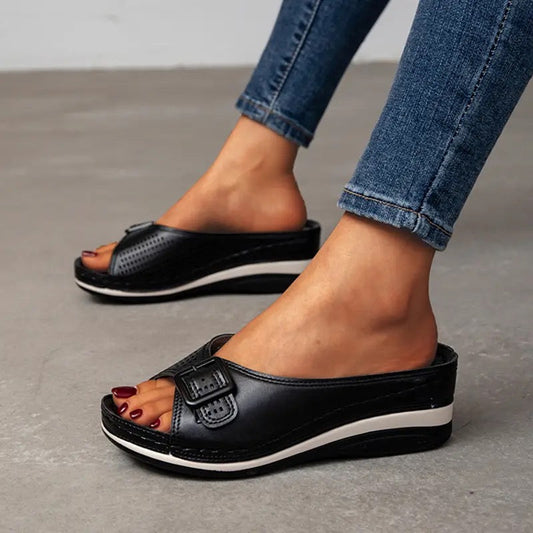 Damen Sandalen | Orthopädisch | Offenes Design | Slip-On | Vegan-Luzern Mode