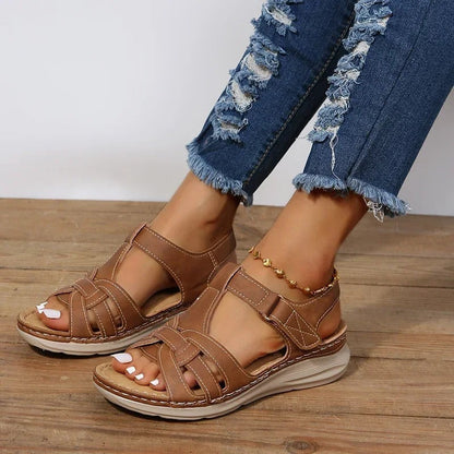 Damen Ledersandalen | Orthopädisch | Offene Form | Verstellbar-Braun-35-Luzern Mode