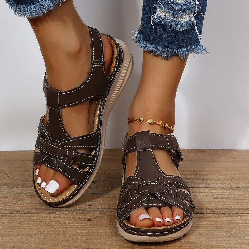 Damen Ledersandalen | Orthopädisch | Offene Form | Verstellbar-Dunkelbraun-35-Luzern Mode