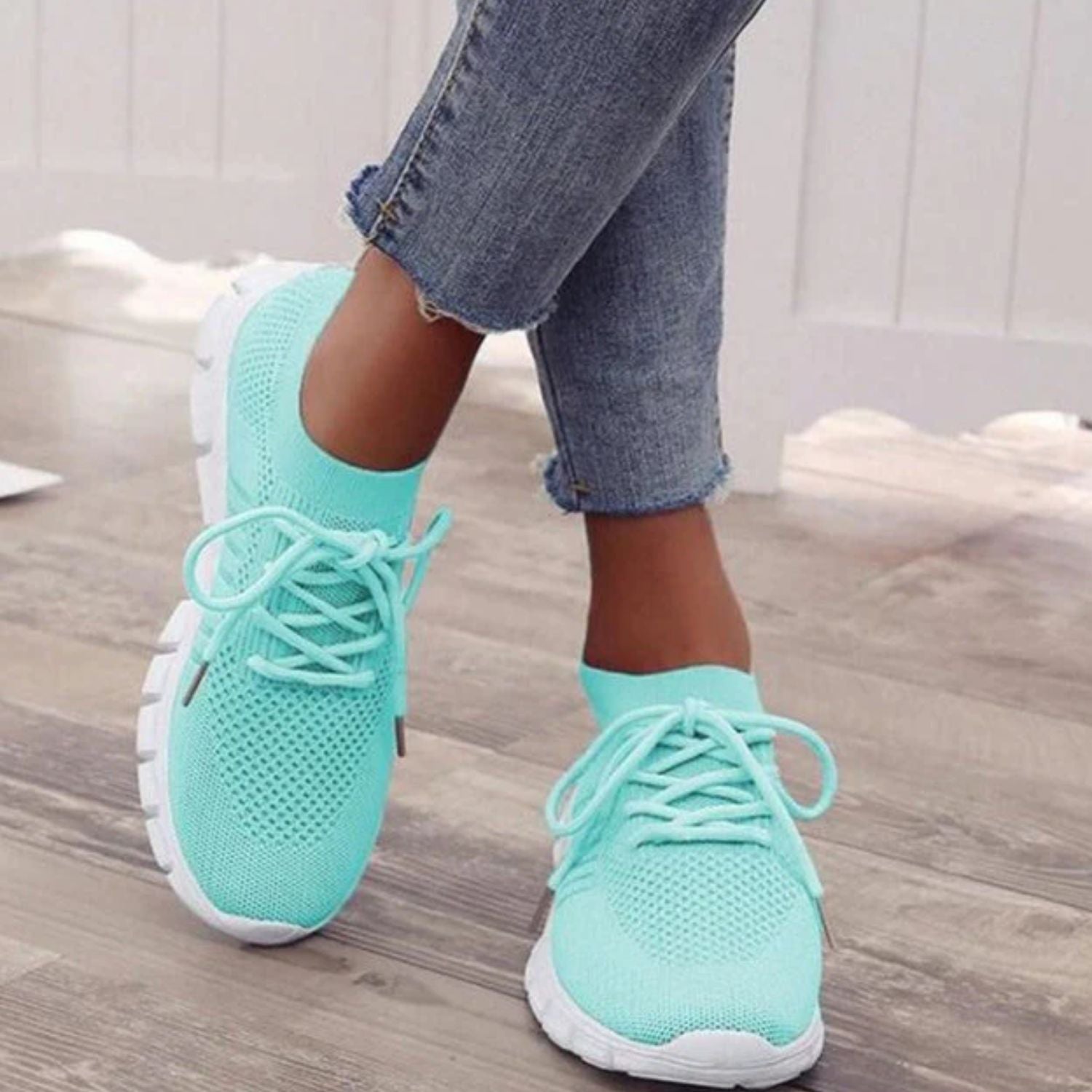 Damen Orthopädische Sneaker, türkis, atmungsaktiv, bequem, für Alltag und Sport.