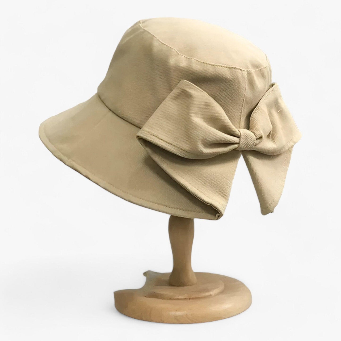 Damen Sonnenhut | Baumwolle | Bucket Hat | Einfarbig | Rundkrempe-Beige-Luzern Mode