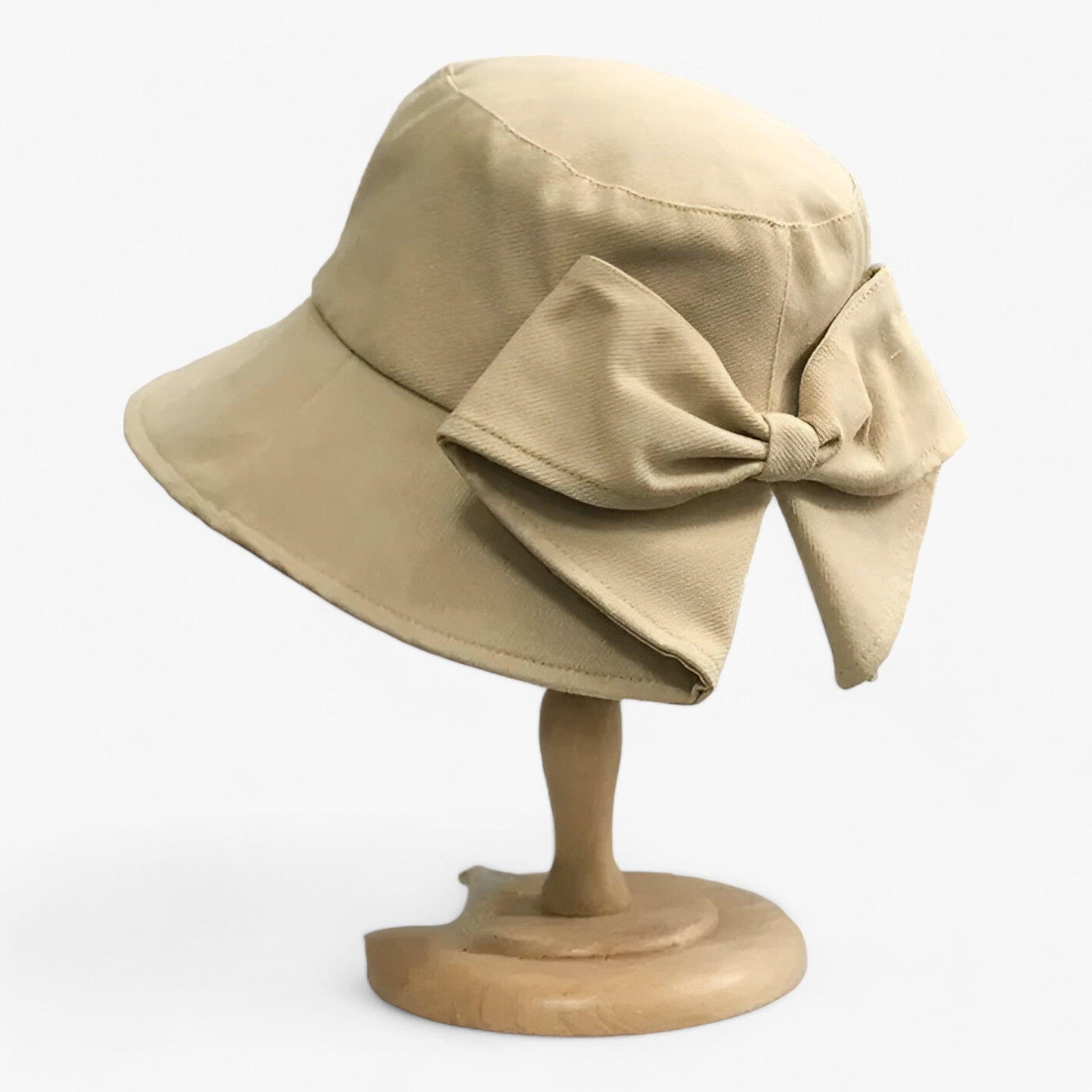 Damen Sonnenhut | Baumwolle | Bucket Hat | Einfarbig | Rundkrempe-Beige-Luzern Mode