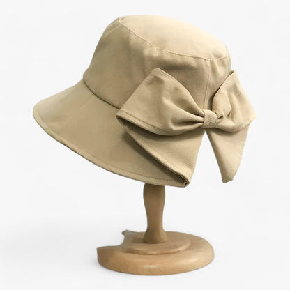 Damen Sonnenhut | Baumwolle | Bucket Hat | Einfarbig | Rundkrempe-Beige-Luzern Mode