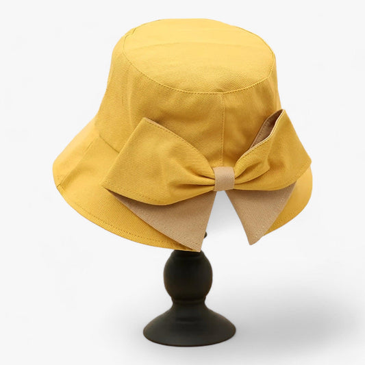 Damen Sonnenhut | Baumwolle | Bucket Hat | Einfarbig | Rundkrempe-Gelb Beige-Luzern Mode