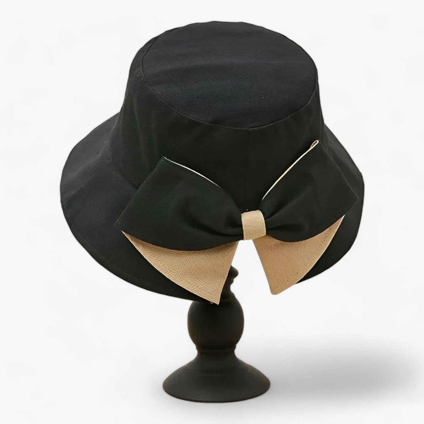 Damen Sonnenhut | Baumwolle | Bucket Hat | Einfarbig | Rundkrempe-Schwarz Beige-Luzern Mode
