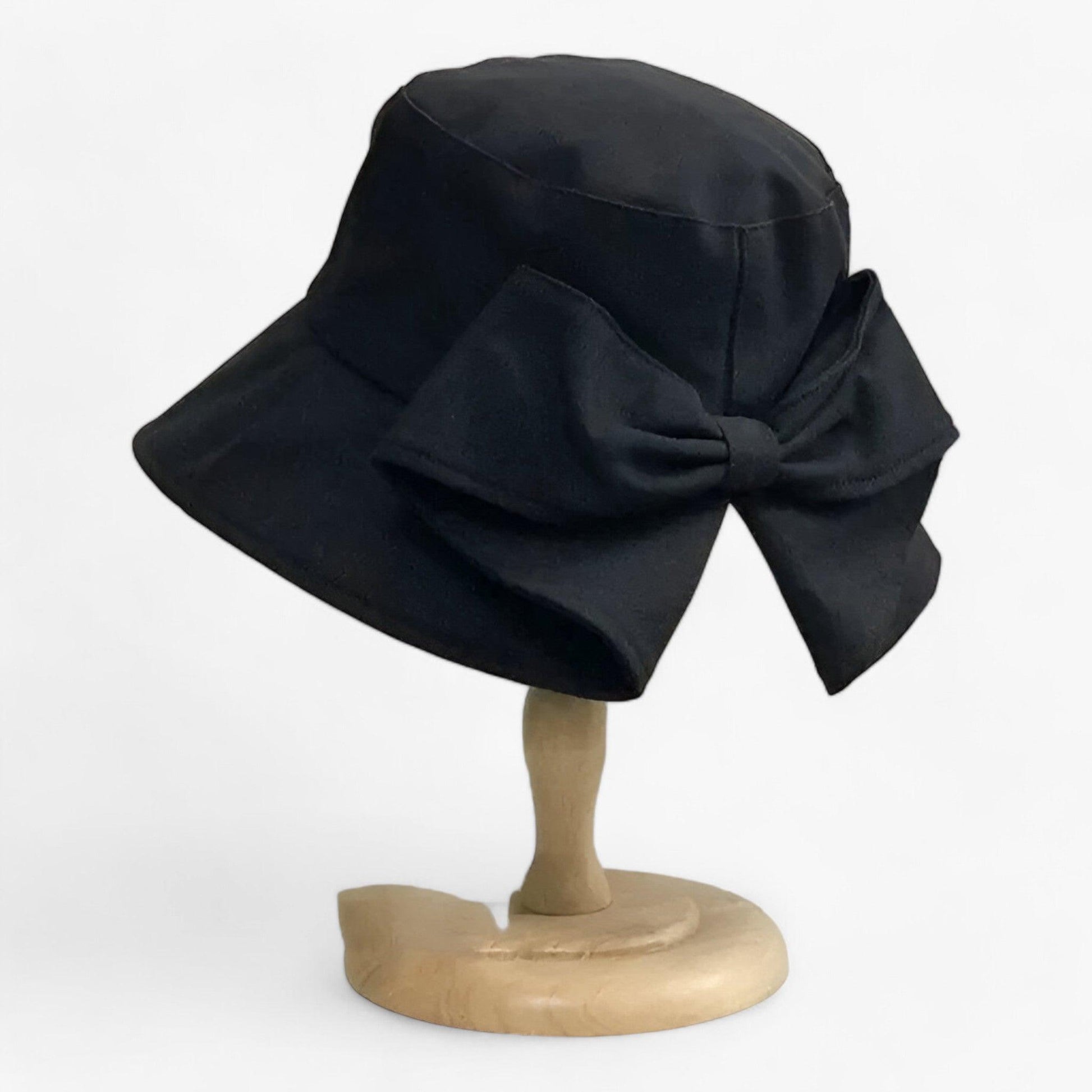Damen Sonnenhut | Baumwolle | Bucket Hat | Einfarbig | Rundkrempe-Schwarz-Luzern Mode