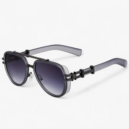 Steampunk Sonnenbrille | Polarisierten Gläsern | Oversized | Unisex-Grau Schwarz-Luzern Mode