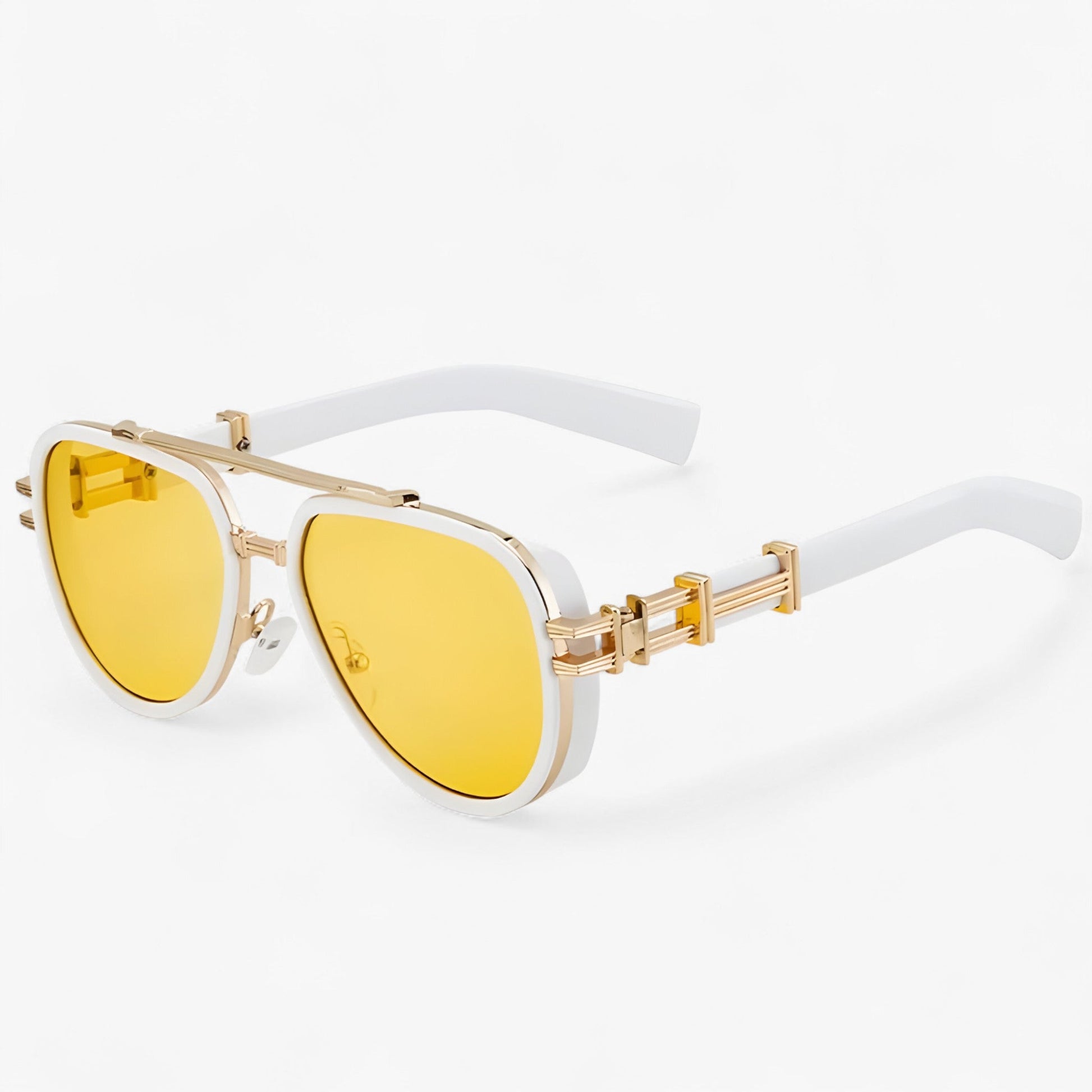 Steampunk Sonnenbrille | Polarisierten Gläsern | Oversized | Unisex-Weiß Gelb Gold-Luzern Mode