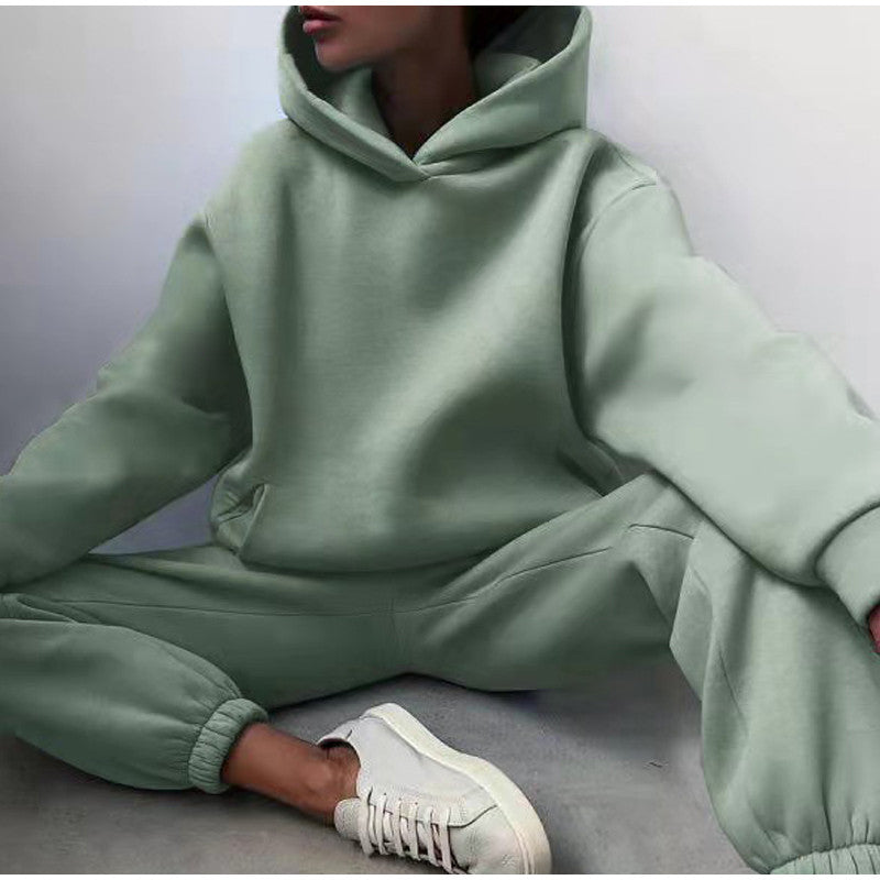 Damen Oversized Trainingsanzug, grün, High-Waist Hose, Hoodie, bequem, modisch.