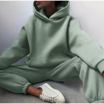 Damen Oversized Trainingsanzug, grün, High-Waist Hose, Hoodie, bequem, modisch.