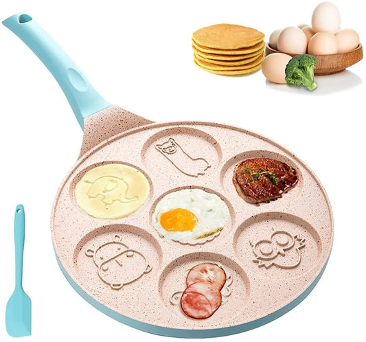 Pfannkuchenpfanne mit Tierformen, blau, Antihaft, ideal für Frühstück, inkl. Spatel.