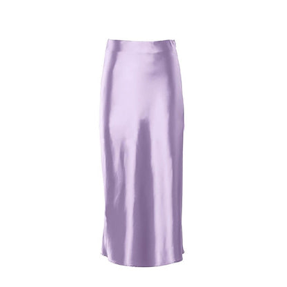 Satinschimmernder Damen Midirock in A-Linie mit hoher Taille – Liora