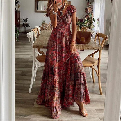 Luftiges Damen Maxikleid mit Ethno-Print & V-Ausschnitt – Nayeli