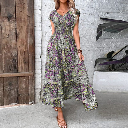 Luftiges Damen Maxikleid mit Ethno-Print & V-Ausschnitt – Nayeli
