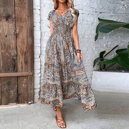 Luftiges Damen Maxikleid mit Ethno-Print & V-Ausschnitt – Nayeli