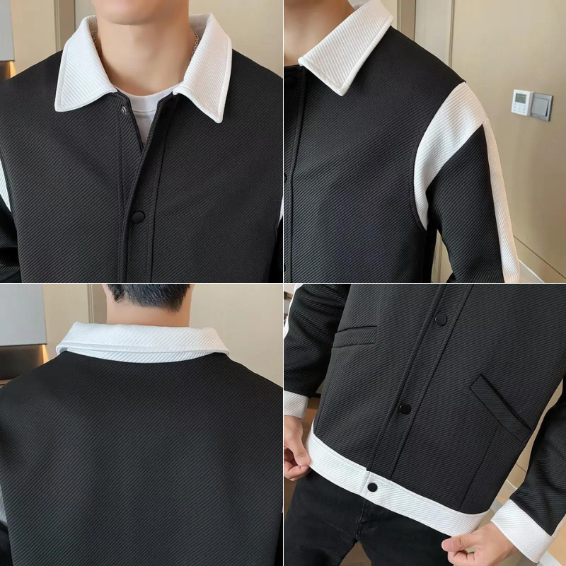 Herren Patchwork Jacke | Leicht | Druckknopfleiste | Umlegekragen-Luzern Mode