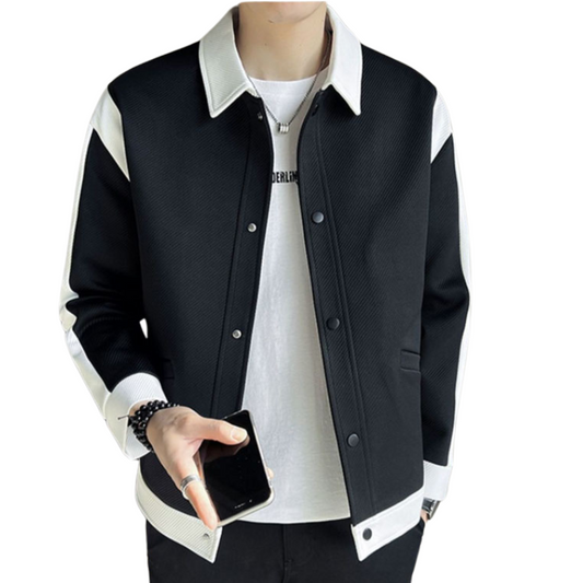 Herren Patchwork Jacke | Leicht | Druckknopfleiste | Umlegekragen-Schwarz-S-Luzern Mode
