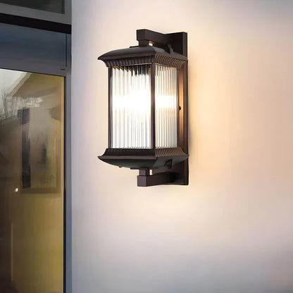 Classic Lantern-Style Outdoor Wall Light with Fluted Glass Panels 3