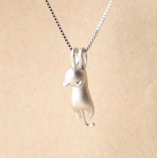 Silberanhänger Katze, hängend, an Kette, Schmuck, Geschenk, Tiermotiv, elegantes Design