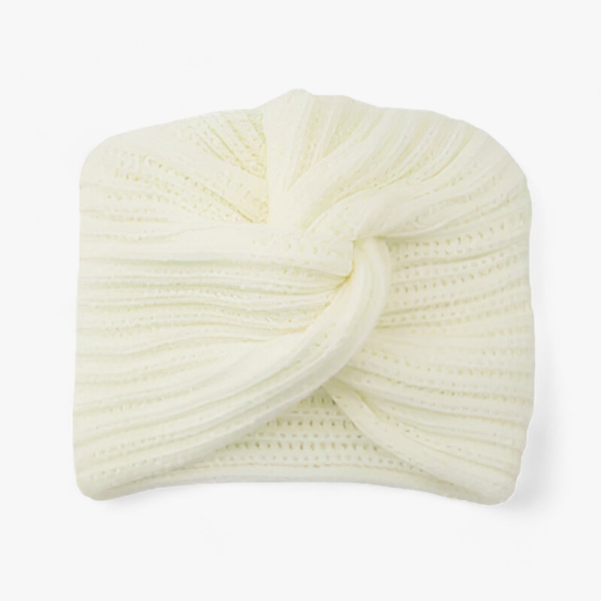 Cremefarbener gestrickter Turban aus Baumwolle, stilvolles Accessoire für Damenmode.