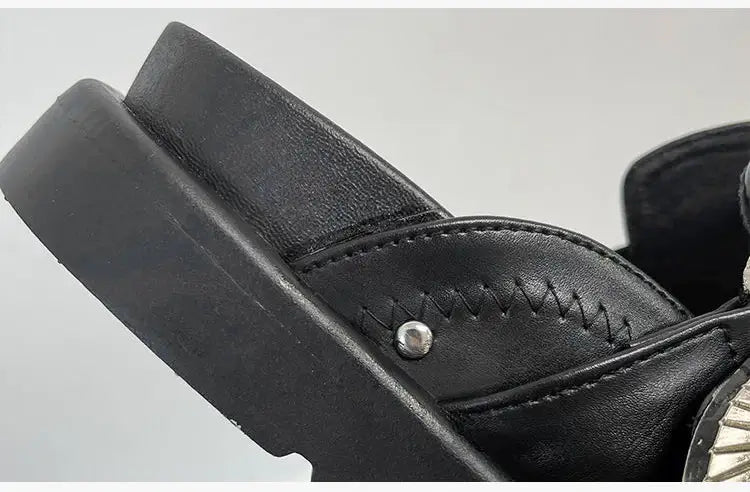 Damen Plateau-Sandalen | Dichtes Design | Schwarz | Punk | PU-Leder-Luzern Mode