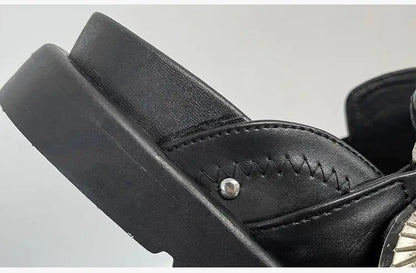 Damen Plateau-Sandalen | Dichtes Design | Schwarz | Punk | PU-Leder-Luzern Mode