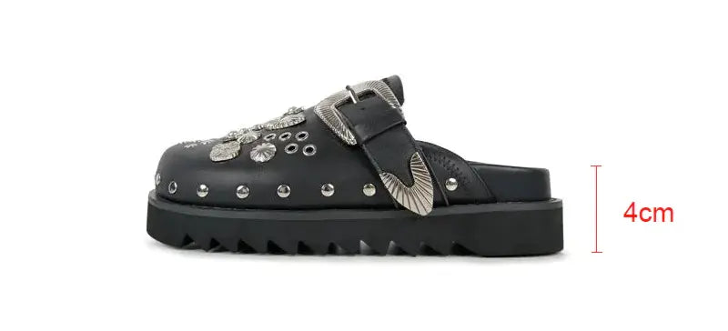 Damen Plateau-Sandalen | Dichtes Design | Schwarz | Punk | PU-Leder-Luzern Mode