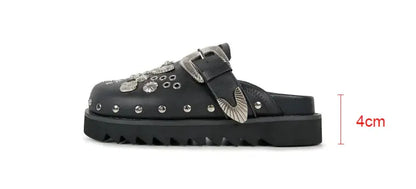Damen Plateau-Sandalen | Dichtes Design | Schwarz | Punk | PU-Leder-Luzern Mode
