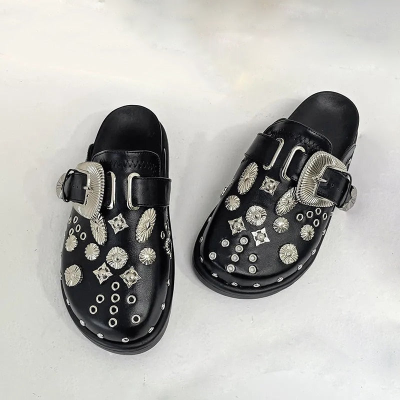 Damen Plateau-Sandalen | Dichtes Design | Schwarz | Punk | PU-Leder-Luzern Mode
