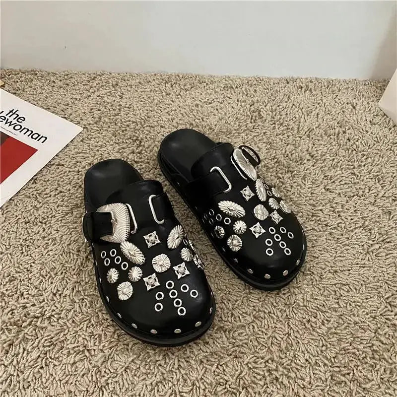 Damen Plateau-Sandalen | Dichtes Design | Schwarz | Punk | PU-Leder-Luzern Mode