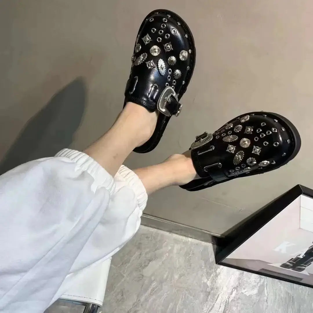 Damen Plateau-Sandalen | Dichtes Design | Schwarz | Punk | PU-Leder-Luzern Mode