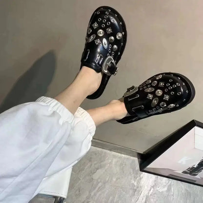 Damen Plateau-Sandalen | Dichtes Design | Schwarz | Punk | PU-Leder-Luzern Mode