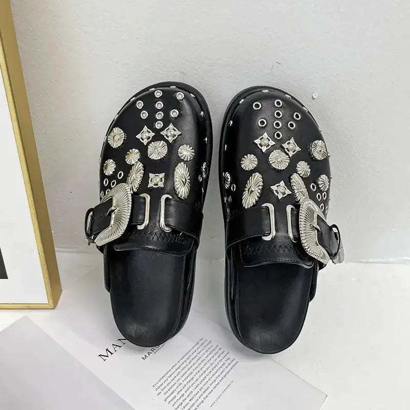 Damen Plateau-Sandalen | Dichtes Design | Schwarz | Punk | PU-Leder-35-Luzern Mode