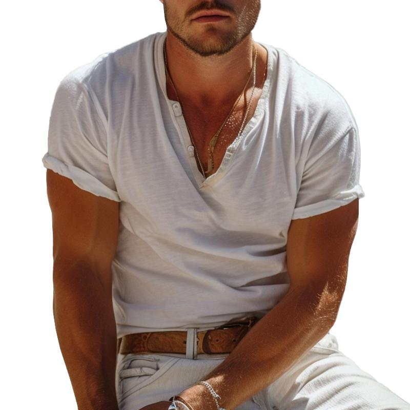 Lässiges Henley‑T-Shirt mit Kragen, kurzärmelig – Nico