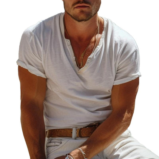 Lässiges Henley‑T-Shirt mit Kragen, kurzärmelig – Nico