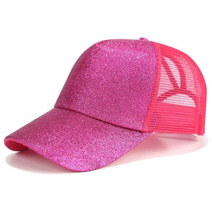 Damen Cap | Mit Extraöffnung | Einstellbar | Atmungsaktiv | Klettband-Pink Glitzer-Luzern Mode