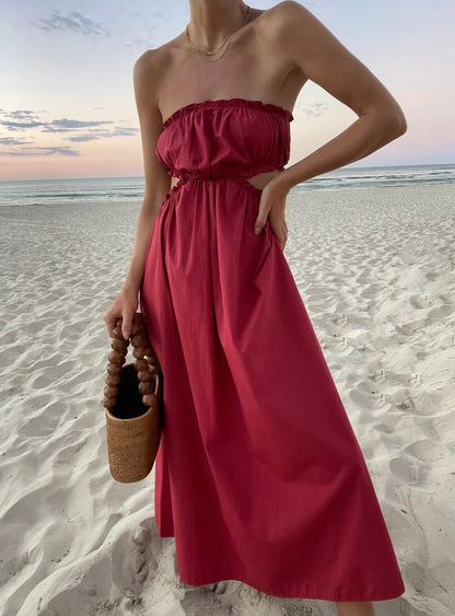 Rosa ärmelloses Boho-Chic-Kleid mit lässigem Schnitt – Elira