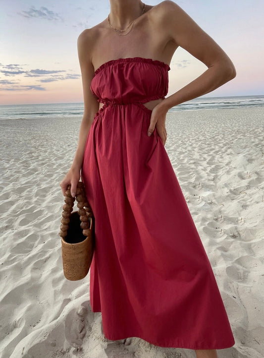 Rosa ärmelloses Boho-Chic-Kleid mit lässigem Schnitt – Elira