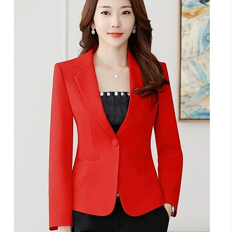 Roter Damenblazer, einreihig, elegantes Design, ideal für Büro und Business, modisch und stilvoll.