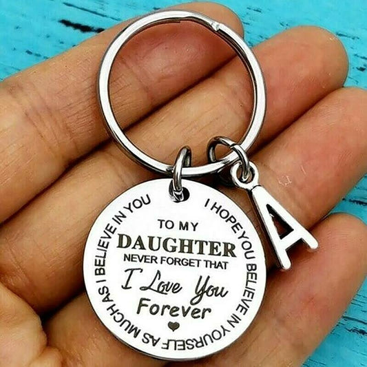 Schlüsselanhänger mit Gravur "To My Daughter", silber, rund, Geschenk für Tochter.