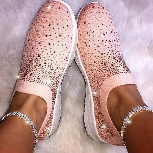 Rosa Damen-Sneaker mit Strasssteinen, bequem, modisch, atmungsaktiv, Freizeitschuh.