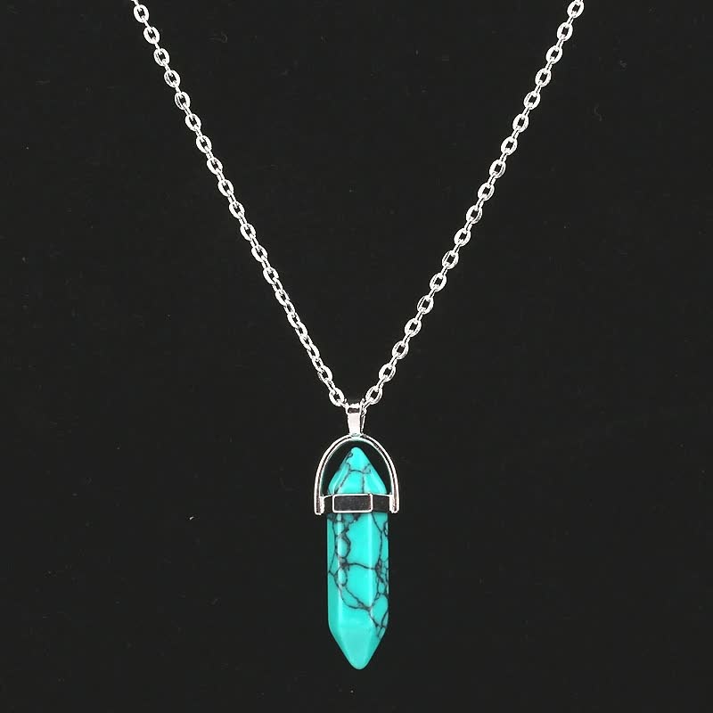 Silberkette mit türkisfarbenem Kristallanhänger, Schmuck, modisch, Damenaccessoire.