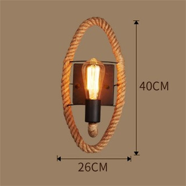 Industrielle Wandleuchte aus Seil, Vintage-Stil, E27 Fassung, 40x26 cm, warmes Licht.