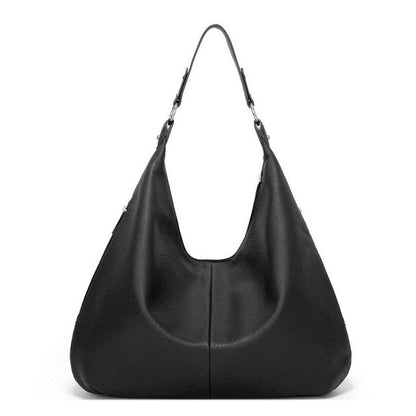 Schwarze Lederhandtasche, modisch, Hobo-Stil, Damenaccessoire, elegant, vielseitig.