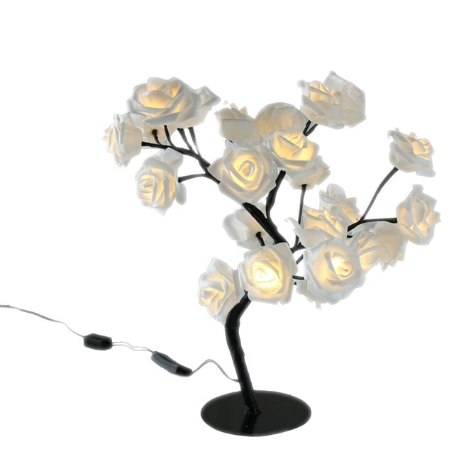 LED-Rosenbaum Lampe, weiß, dekorativ, batteriebetrieben, für Wohnzimmer oder Schlafzimmer.