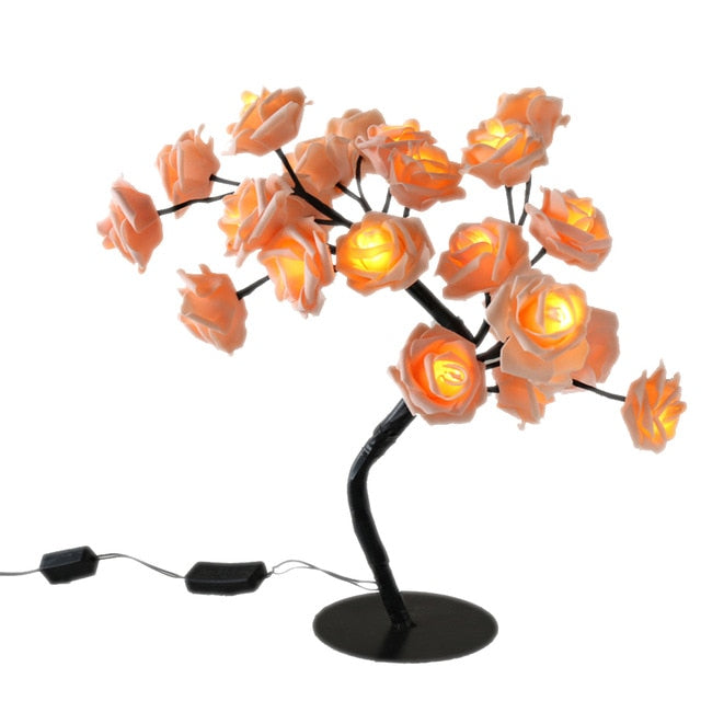 Rosenbaum-Lampe, LED, warmweiß, dekorativ, Tischleuchte, Blumen-Design, schwarz, modern.